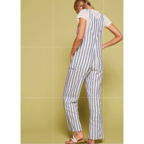 Reformation Size 2 Striped Farmer Alls Jumpsuit in Blue Conductor Stripe - Picture 2 of 10